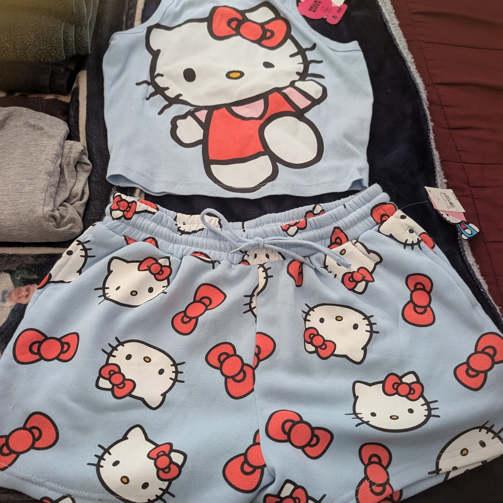 Sanrio Hello Kitty Blue Pajama Set with Red Accents